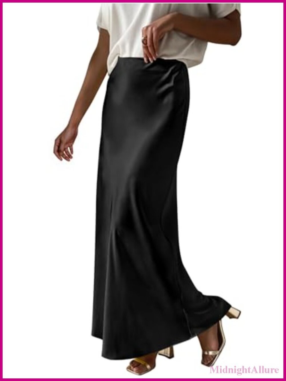 Elegant Satin Maxi Skirt with High Waist & Side Zipper